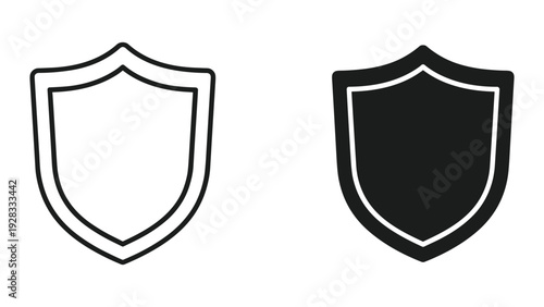 Shield Icon Set: Outline and Solid Shield Emblems on White Background