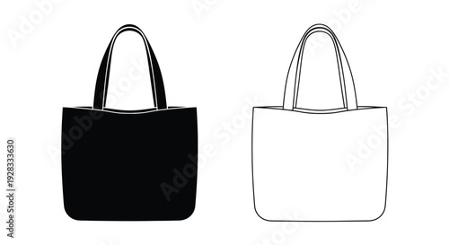 Two tote bags one black and one white in simple outline silhouette