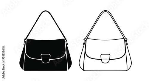 Two handbag designs one dark and one light in outline silhouette