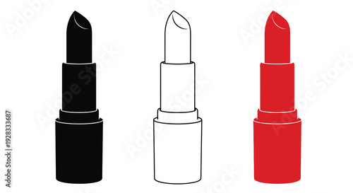 Three lipsticks in different colors presented as a graphic silhouette