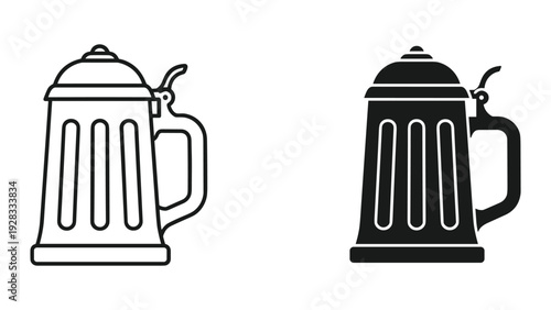 Beer Stein Icons: Outline and Solid Fill Design
