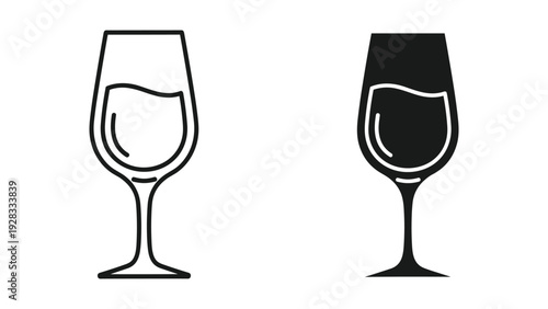 Two Wine Glasses Icon Set: Outline and Solid Fill