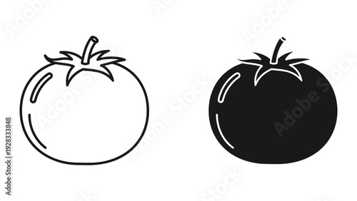 Tomato Icons: Line Art and Silhouette of Fresh Tomato