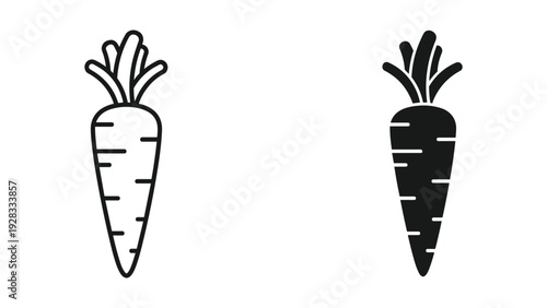 Line Art and Silhouette Carrot Icons - Healthy Food and Vegetables