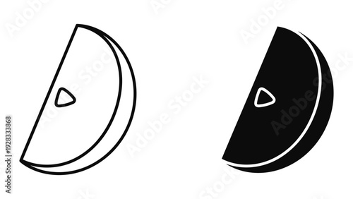 Slice of Citrus Fruit Icon: Line Art and Silhouette