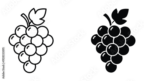 Grape icons, outline and solid silhouette, isolated on white