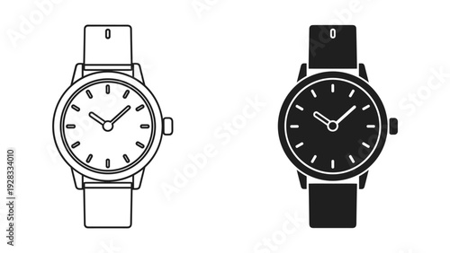 Line Art and Silhouette of a Wristwatch