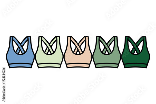 A sports bra icon illustration in various colors and styles