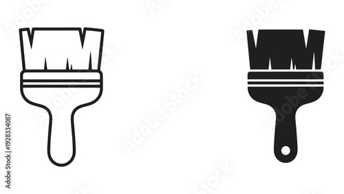 Paintbrush Icon: Outline and Solid Fill, Isolated on White Background