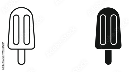 Popsicle Icons: Black and White Outline and Silhouette on White Background