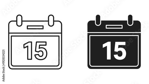 Calendar Icon with Number 15 - Outline and Solid Fill