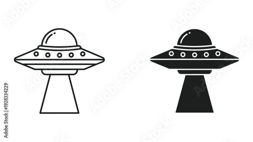UFO Flying Saucer Icons - Line Art and Solid Black