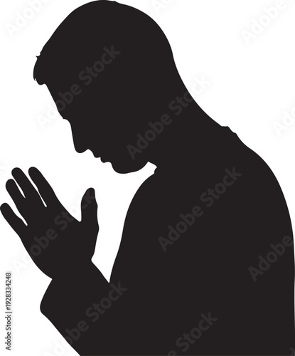 Man Silhouette Praying with Hands Clasped in Devotion Spiritual Solitude