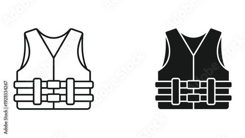 Life Vest Icons: Line Art and Silhouette Style for Safety and Water Sports