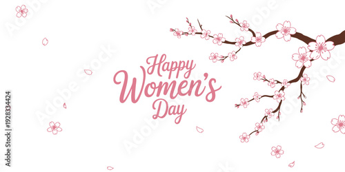 Happy Womens Day pink cherry blossom greeting card design