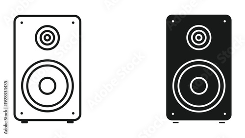 Modern Speaker Icons: Black and White Line Art and Silhouette