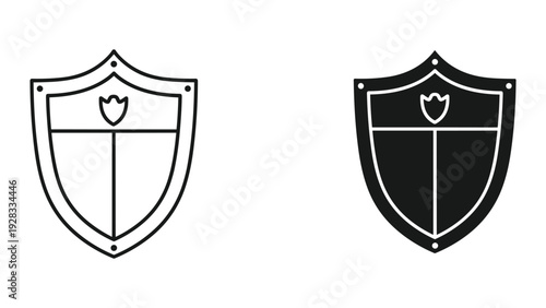 Shield Icon Set: Outline and Silhouette for Security, Protection, and Emblem