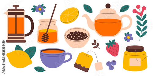 Tea and honey ingredients collection