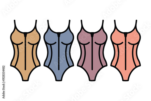 A bodysuit vector illustration set in different colors and styles