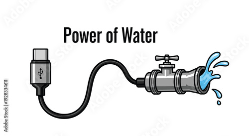 Water power, electricity from water, hydro energy vector