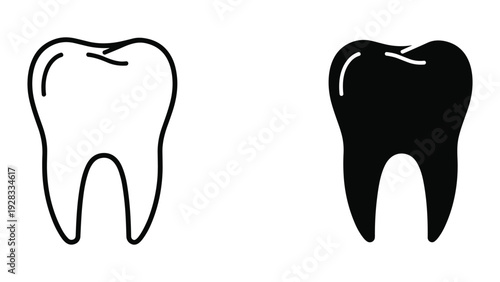 Tooth Icon Set: Outline and Silhouette for Dental Concepts