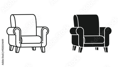 Armchair Icon - Line Art and Silhouette Comparison