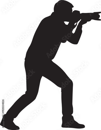 Photographer Silhouette Capturing Image with DSLR Camera Professional Action Shot Isolated on White