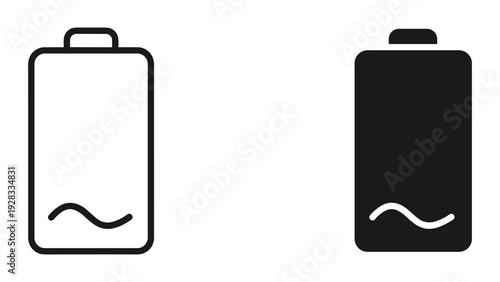 Battery icons, outline and solid fill, low charge indicator