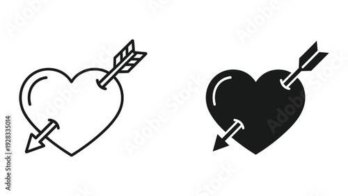 Heart with Arrow Icon Set - Outline and Solid Fill Shapes