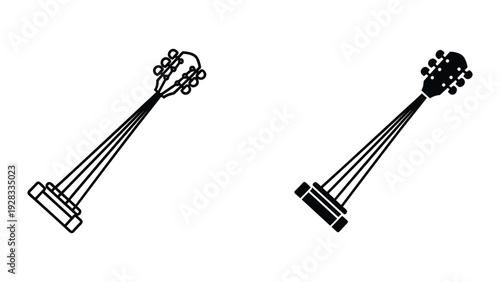 Guitar Headstock and Strings Icon Set - Outline and Solid Black