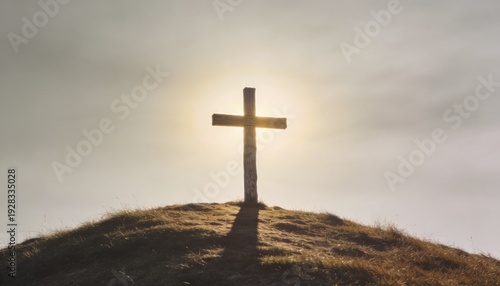 Simple Wooden Cross on a Hill for Good Friday Crucifixion Concept