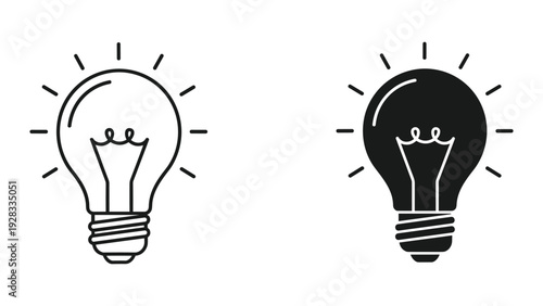 Light Bulb Icon: Outline and Silhouette Comparison