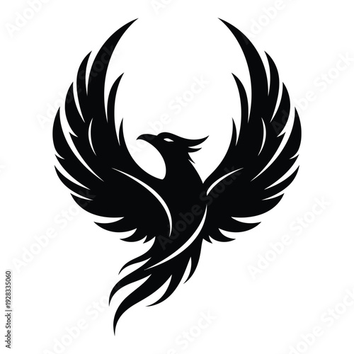Black Phoenix with Wings Spread Out Vector Illustration