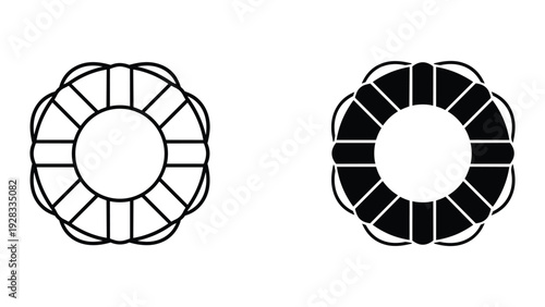 Life Buoy Icons: Outline and Filled Black Silhouette on White