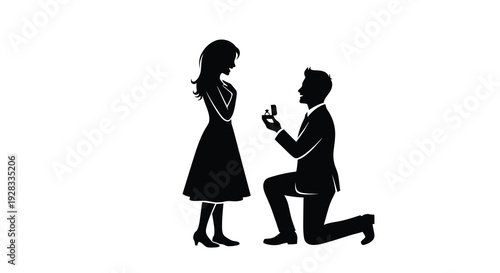 A man proposes to a woman captured in black form silhouette
