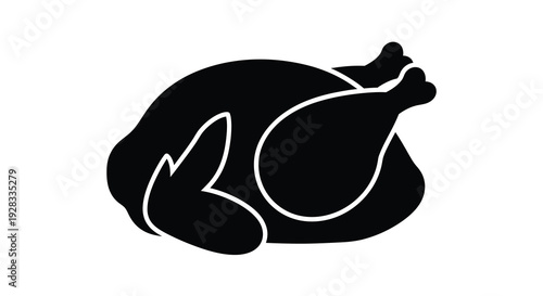 A dark solid silhouette of a roasted chicken is prominently displayed