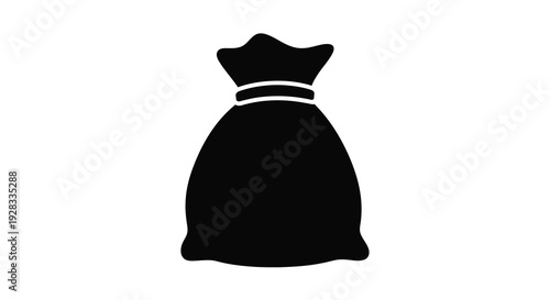 Black sack with drawstring depicted as a striking silhouette
