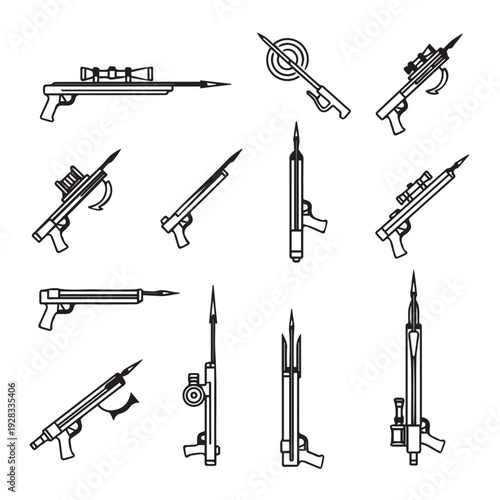 Spear Guns and Harpoon Collection Vector Icons Underwater Hunting Equipment Set