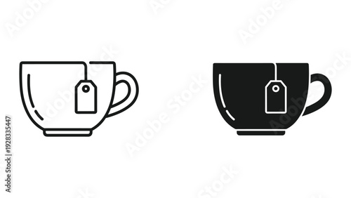Tea Cup Icons: Line Art and Silhouette with Tea Bag