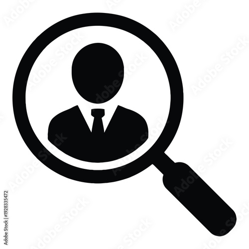 Magnifying glass over person silhouette, representing search for talent