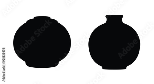 Two dark vases presented against a plain white background silhouette