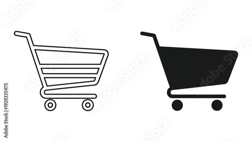 Shopping Cart Icons: Outline and Solid Black