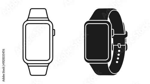 Smartwatch Icons: Outline and Solid Fill - Modern Wearable Technology