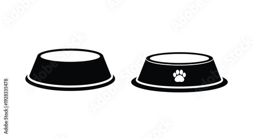 Two black pet food and water bowls in a simple silhouette