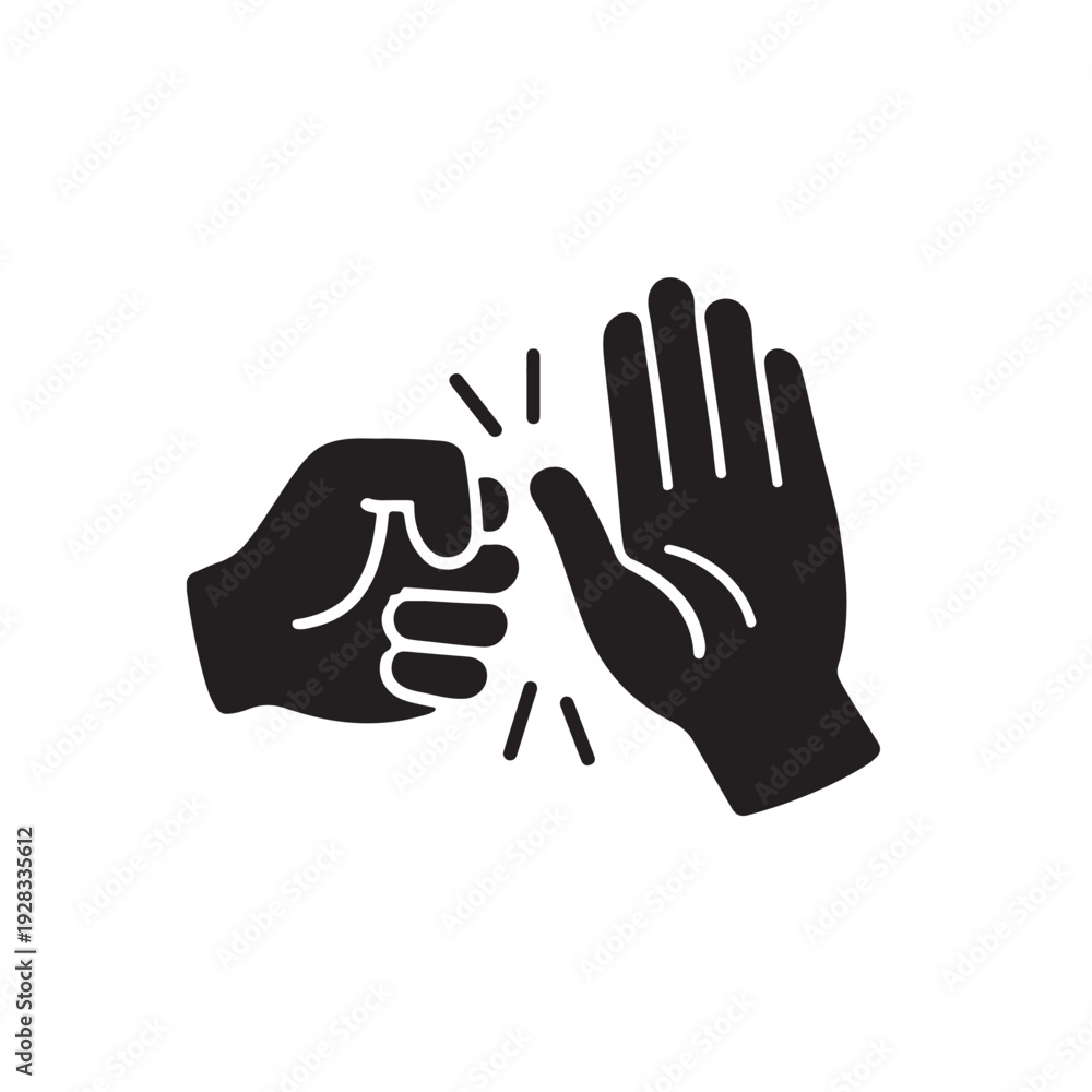 Obraz premium Minimalist flat vector illustration of a fist hitting an open palm.
