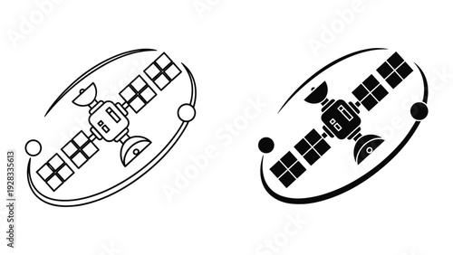 Satellite icon in orbit, technology and space exploration symbol