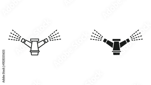 Garden Sprinkler Icon Set - Line Art and Solid Fill for Irrigation and Lawn Care