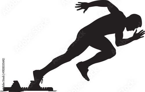 Runner Silhouette Starting Race from Blocks Dynamic Motion Track and Field Sports Graphic