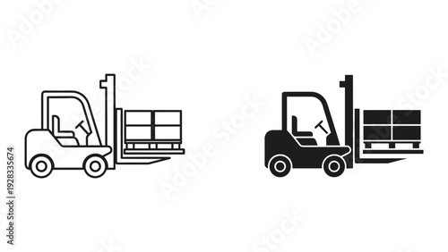 Forklift with Pallet of Boxes Icons - Line Art and Solid Fill