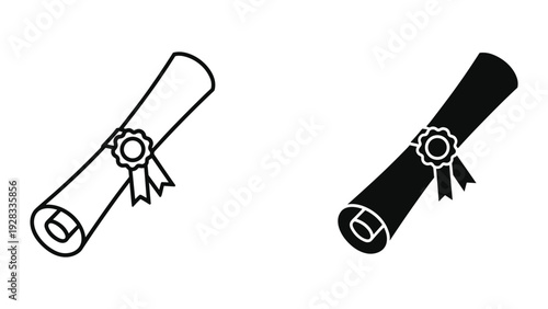 Graduation Diploma Scroll Icon Set: Outline and Solid Fill